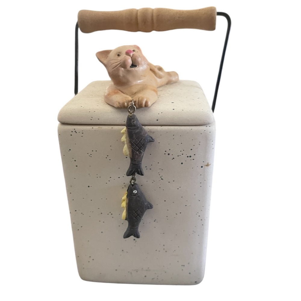 Vtg 1999 Designers At Crazy Mountain Cat Handle Candle Holder Box Kitten